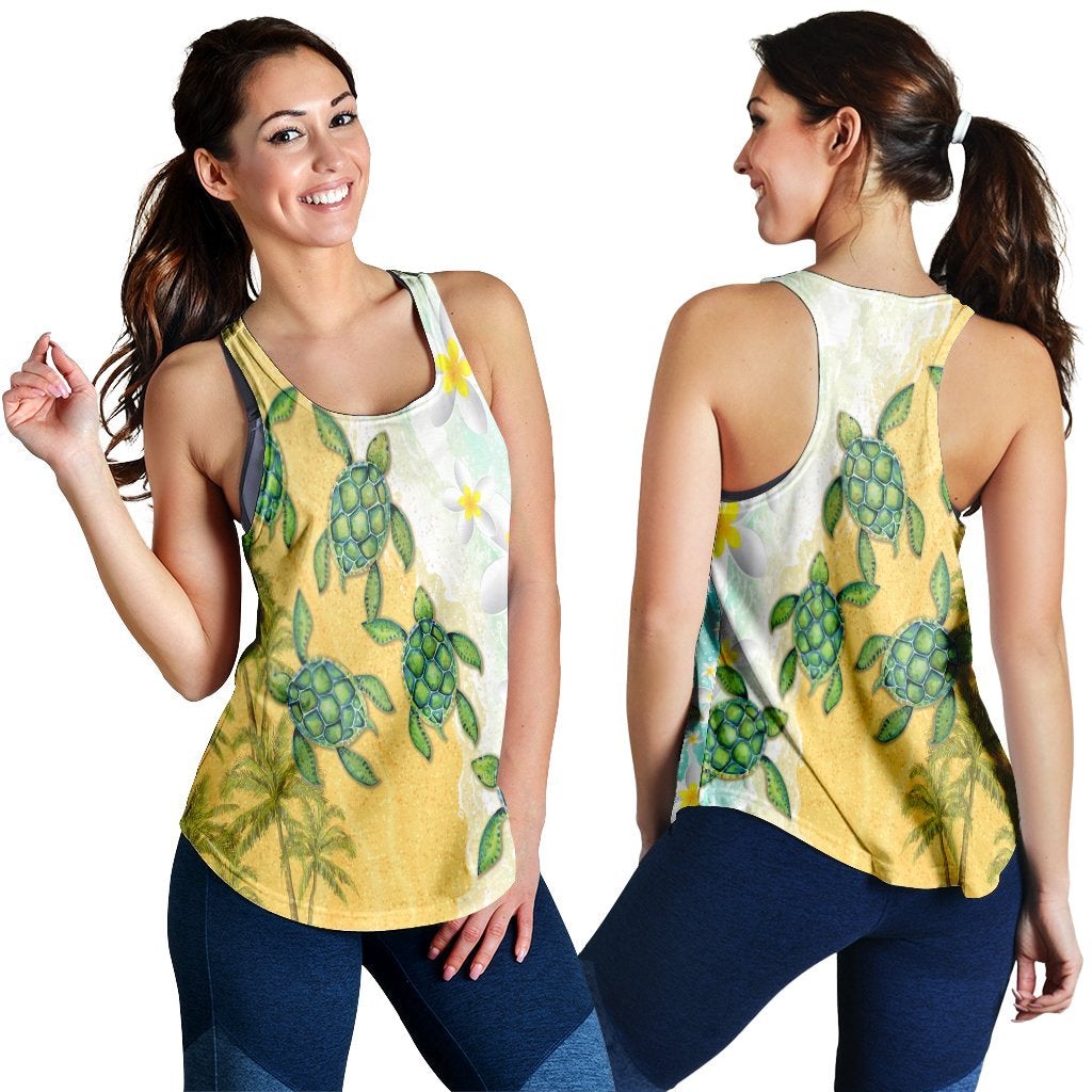 Hawaiian Turtle Sea Hibiscus Coconut Tree Racerback Tank Ah Ha63052