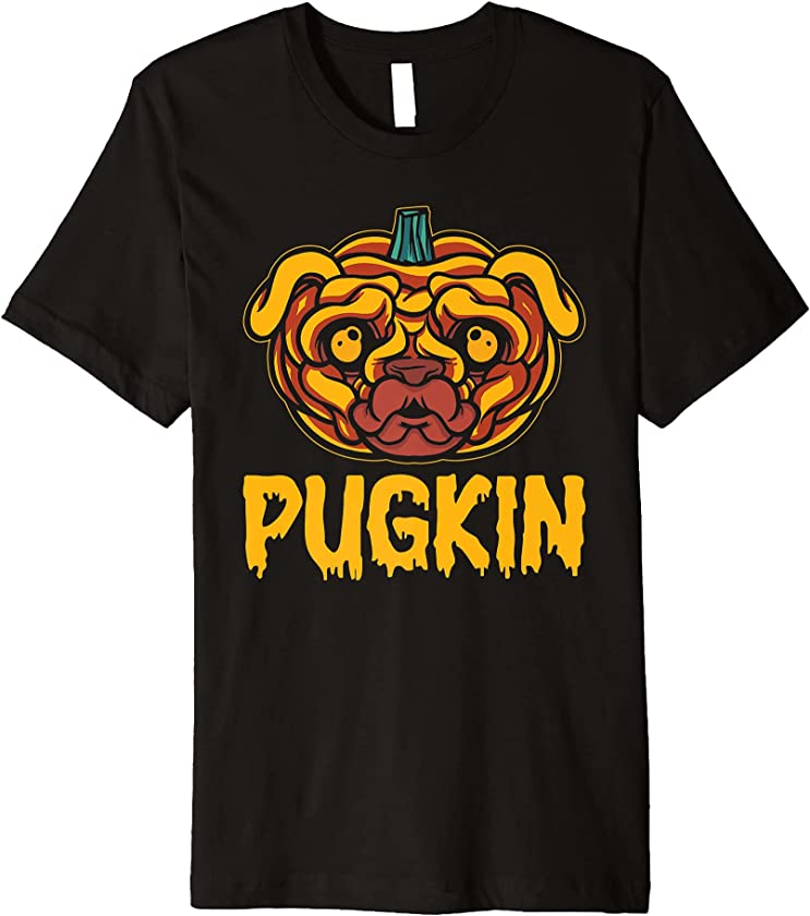 Pugkin Funny Halloween Pug Dog Pun Lover Pug Puppy Fanatic Premium T-Shirt