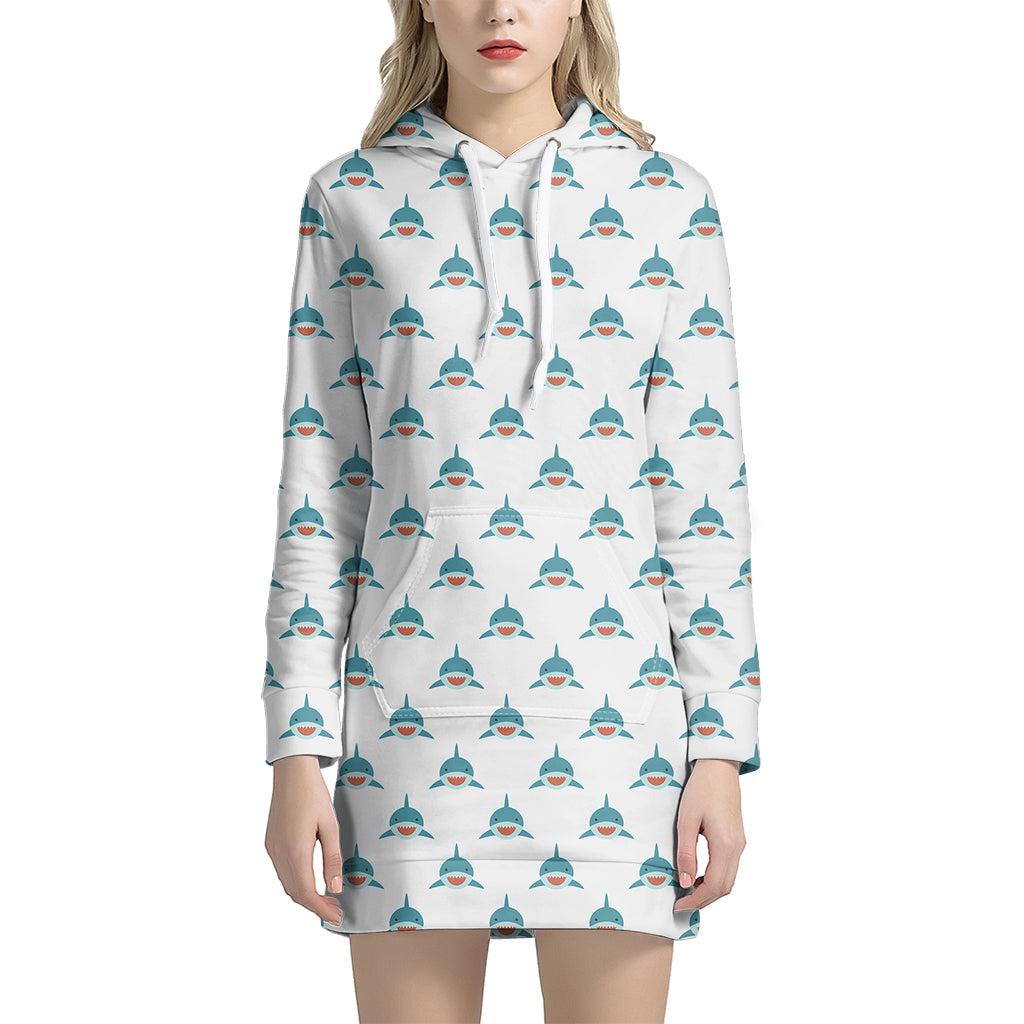 Smiley Shark Pattern Print Women’S Pullover Hoodie Dress