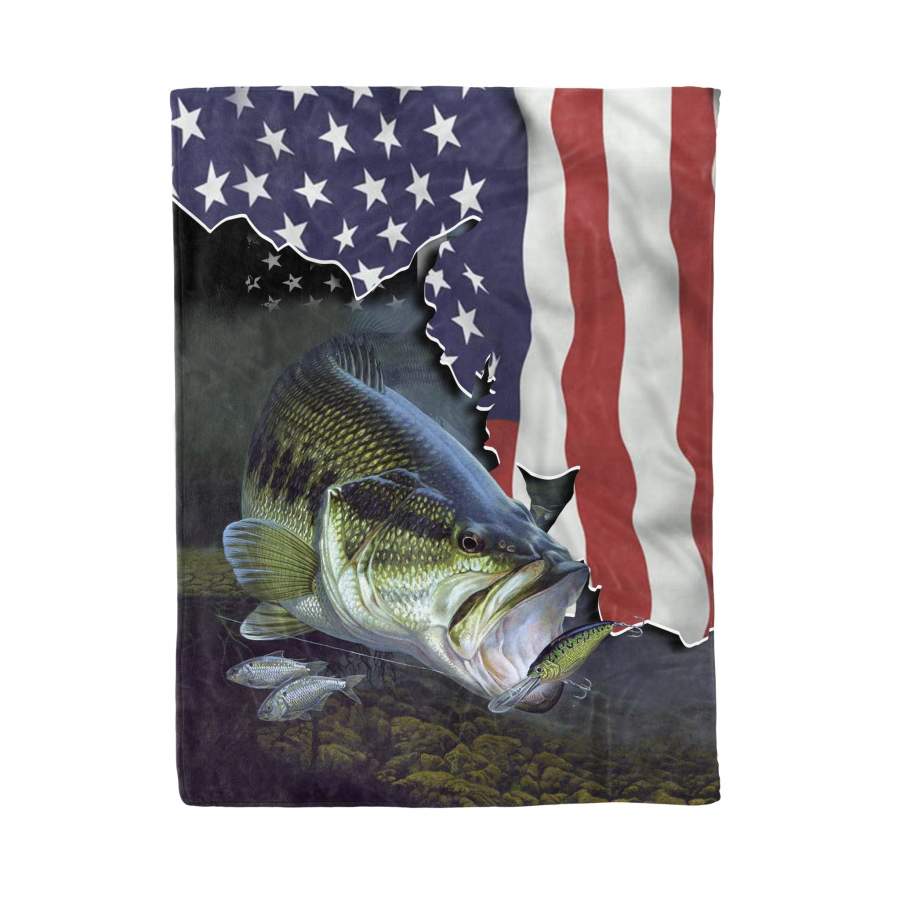 Bass Fishing American Flag Patriot  3D Throw Fleece Blanket  fishing gift for men, women and kid – IPH1232