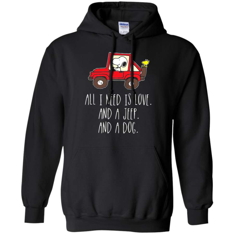 AGR All I Need Is Love And A Jeep And A Dog Snoopy Hoodie