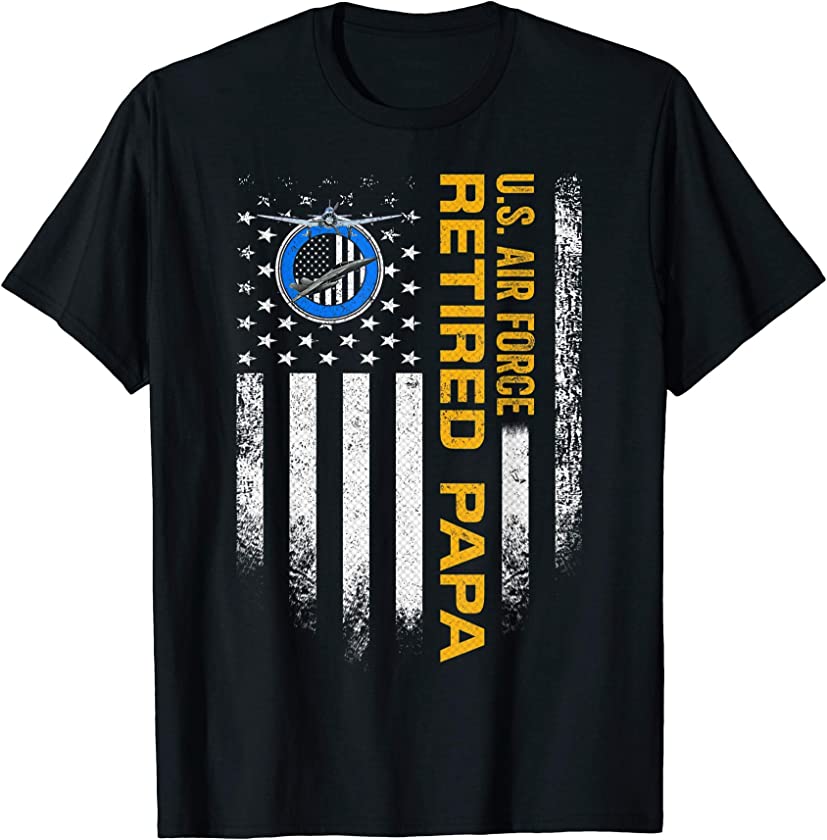 Vintage USA American Flag US Air Force Proud Retired Papa T-Shirt