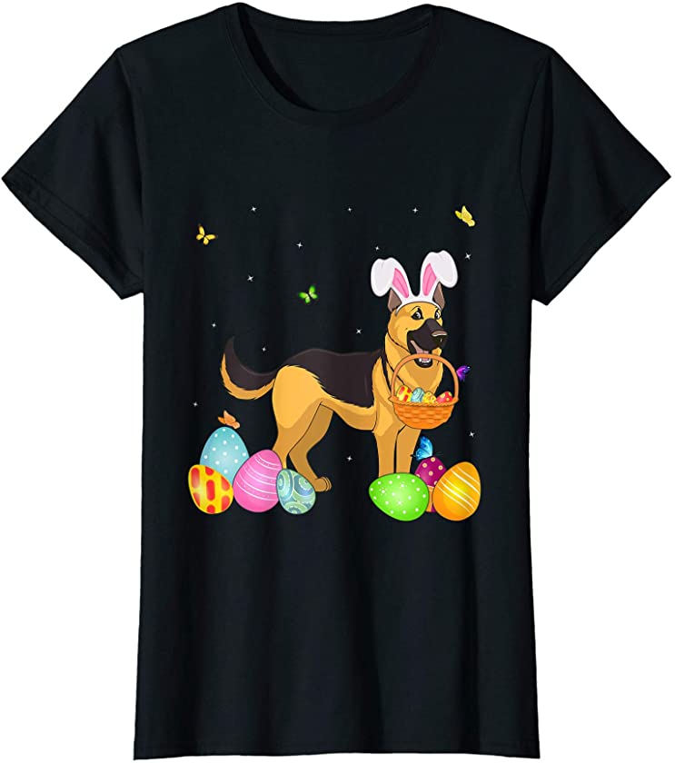 Womens Dog Mom Gift Cute Bunny German Shepherd Eggs Easter Day T-Shirt