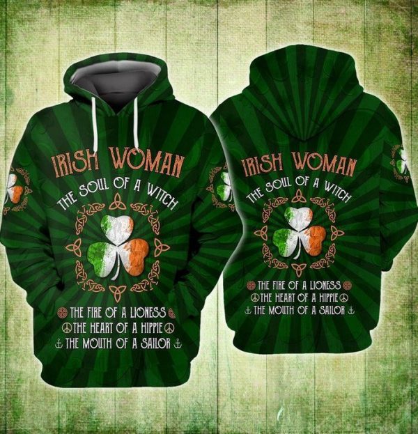 Irish Woman The Soul Of A Witch Hoodie Saint Patrick’S Day 3D Hoodie Hn