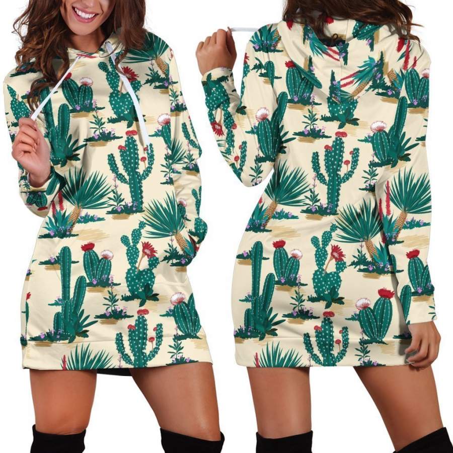 All Over Printing dark blue Cactus Hoodie Dress