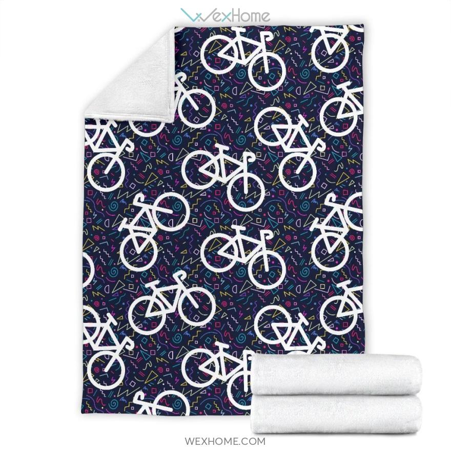 Bicycle Pattern Print Design Blue Premium Blanket