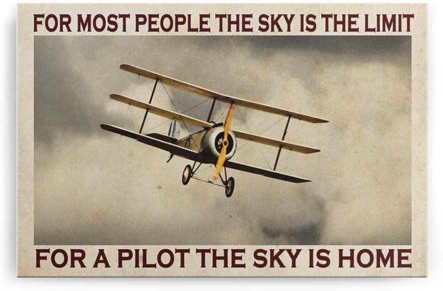 Vintage Pilot The Sky Is Home Poster Art Print      Home Decor Gift For Family Friend On Birthday