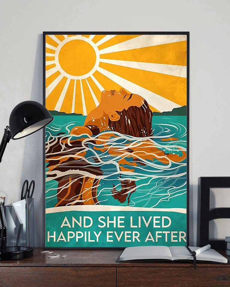 Girl Is Swimming And She Lived Happily Ever After Home Living Room Wall Decor Vertical Poster Canvas