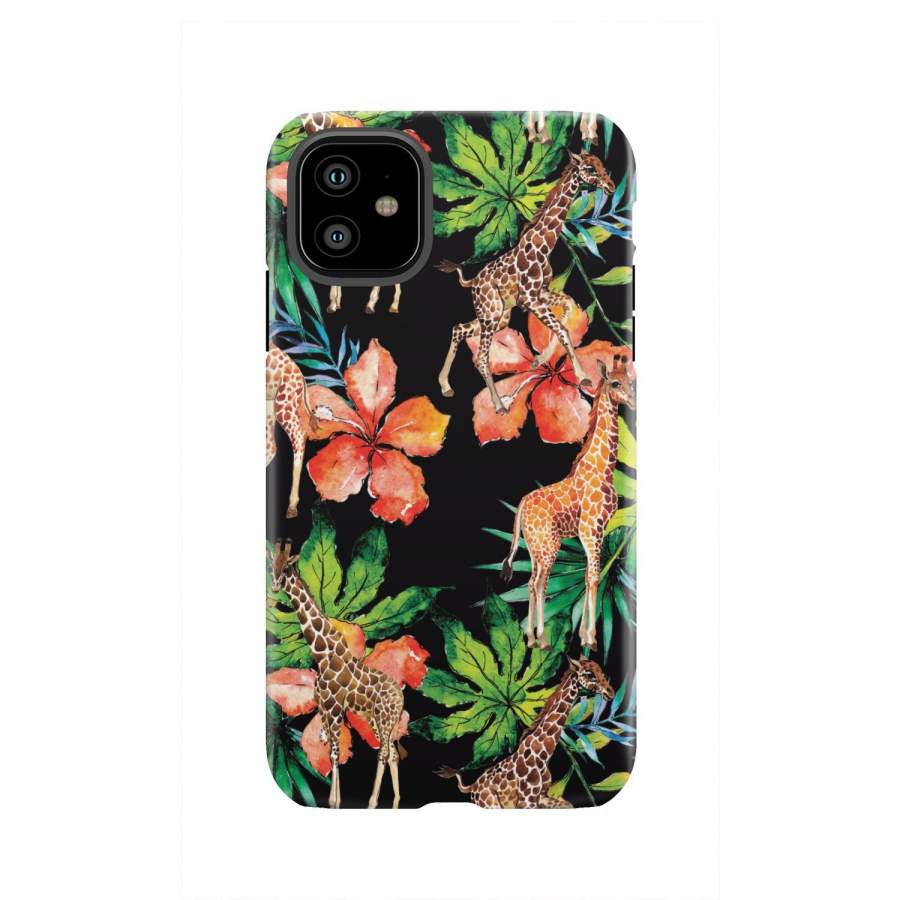 Black Tropical Giraffe Pattern Print Tough Phone Case