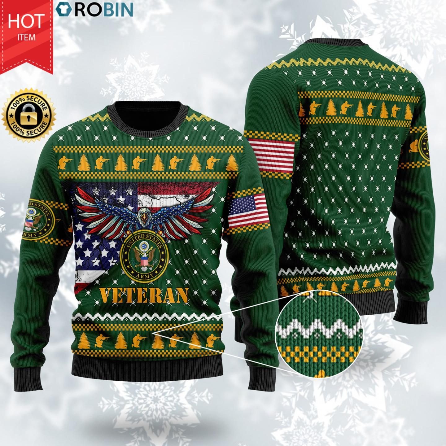 Bald Eagle Us Army Veteran Christmas Wool Ugly Sweater