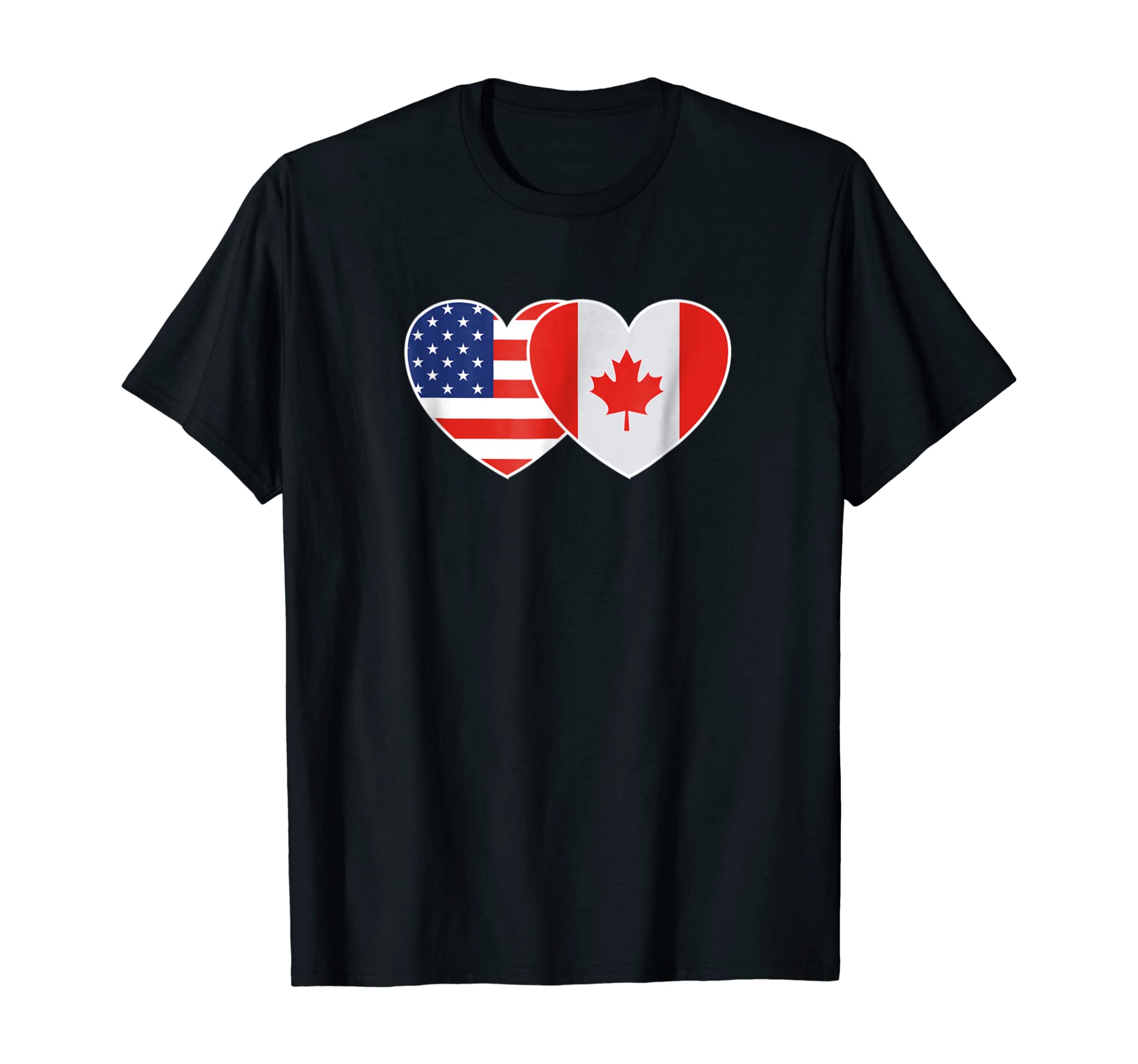 CANADA USA Flag Twin Heart T Shirt for Canadian Americans