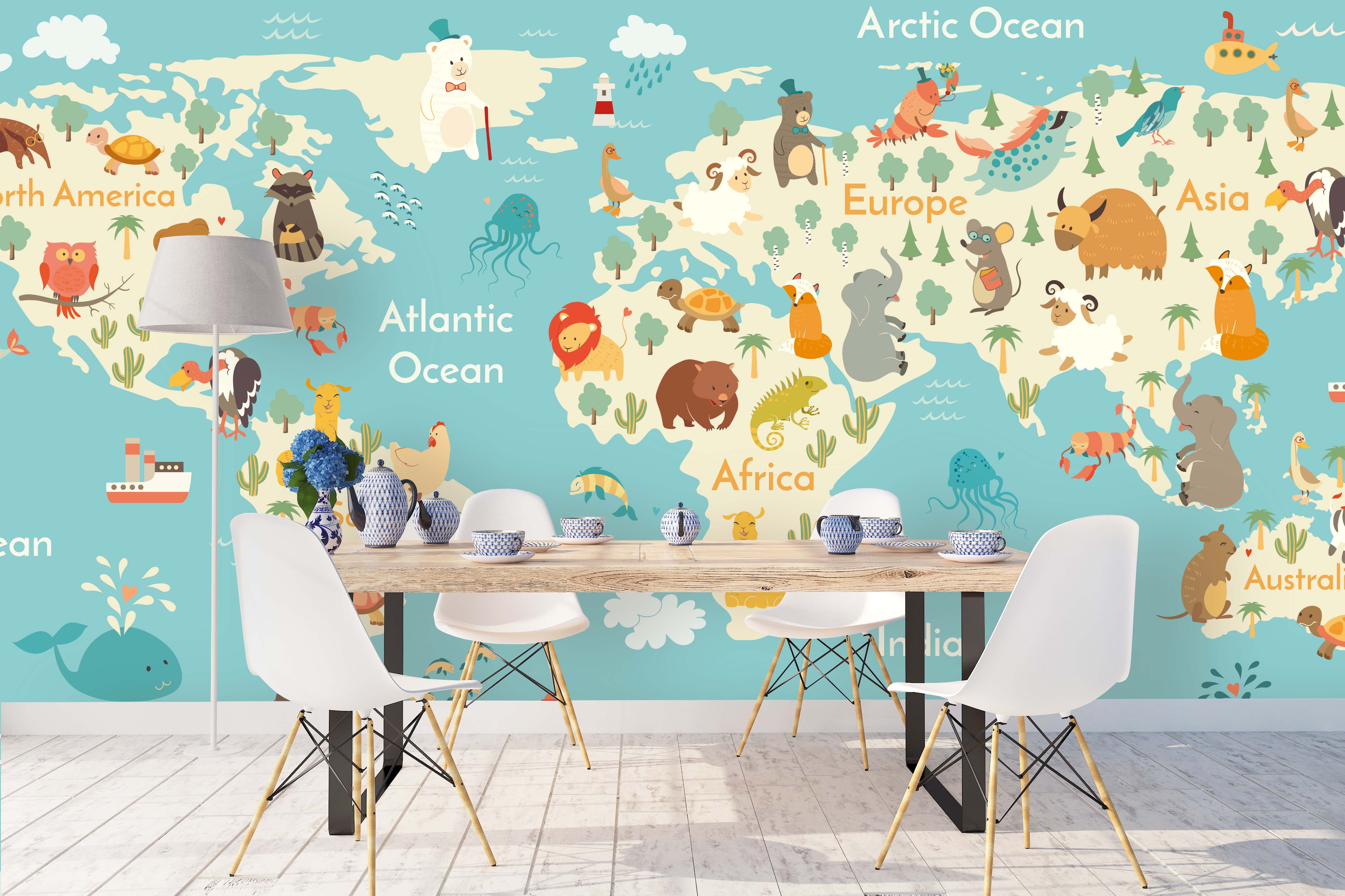 3D Animals World Map Wall Mural Wallpaper 46