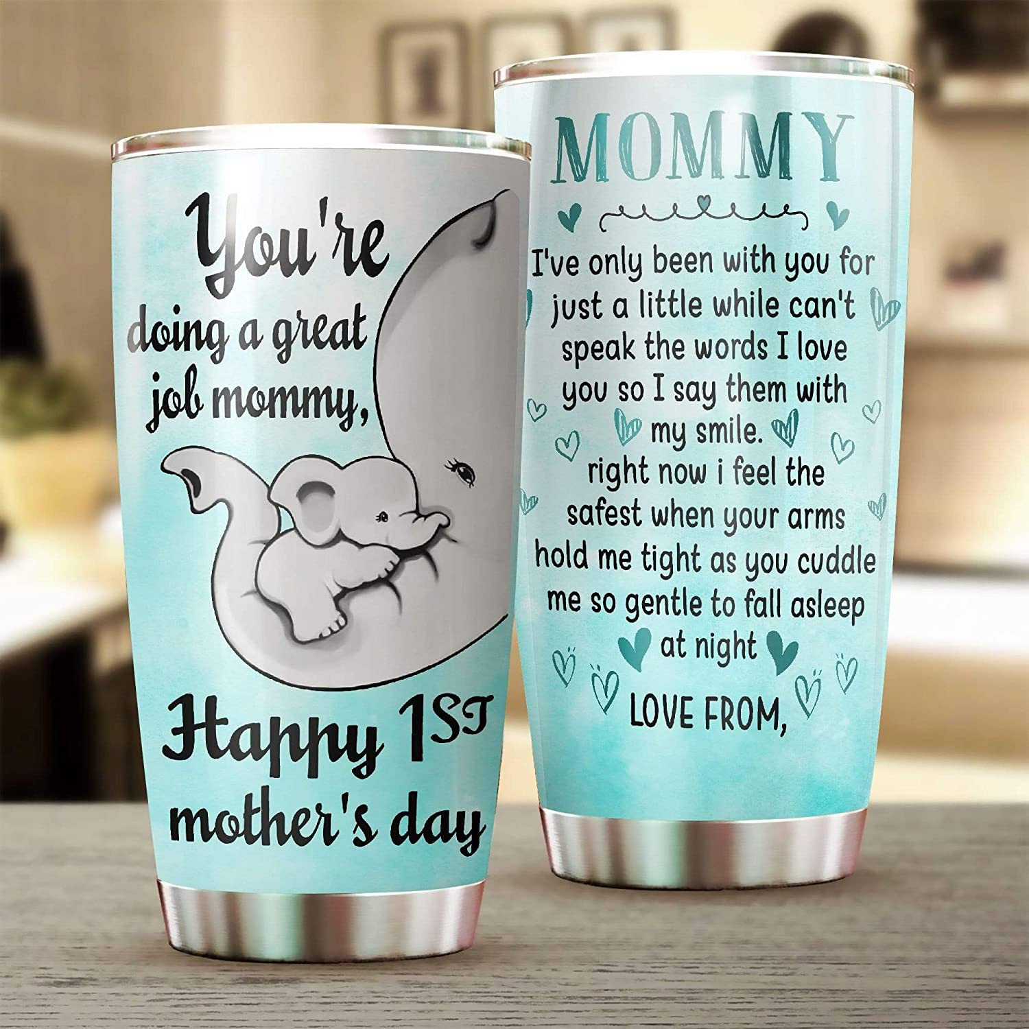 You Are Doing A Great Job Mommy Happy First Mothers Day Elephant Personalized Tumbler Customized Name Travel Mug Gift For Wife Daughter Daughter In Law Multi 3