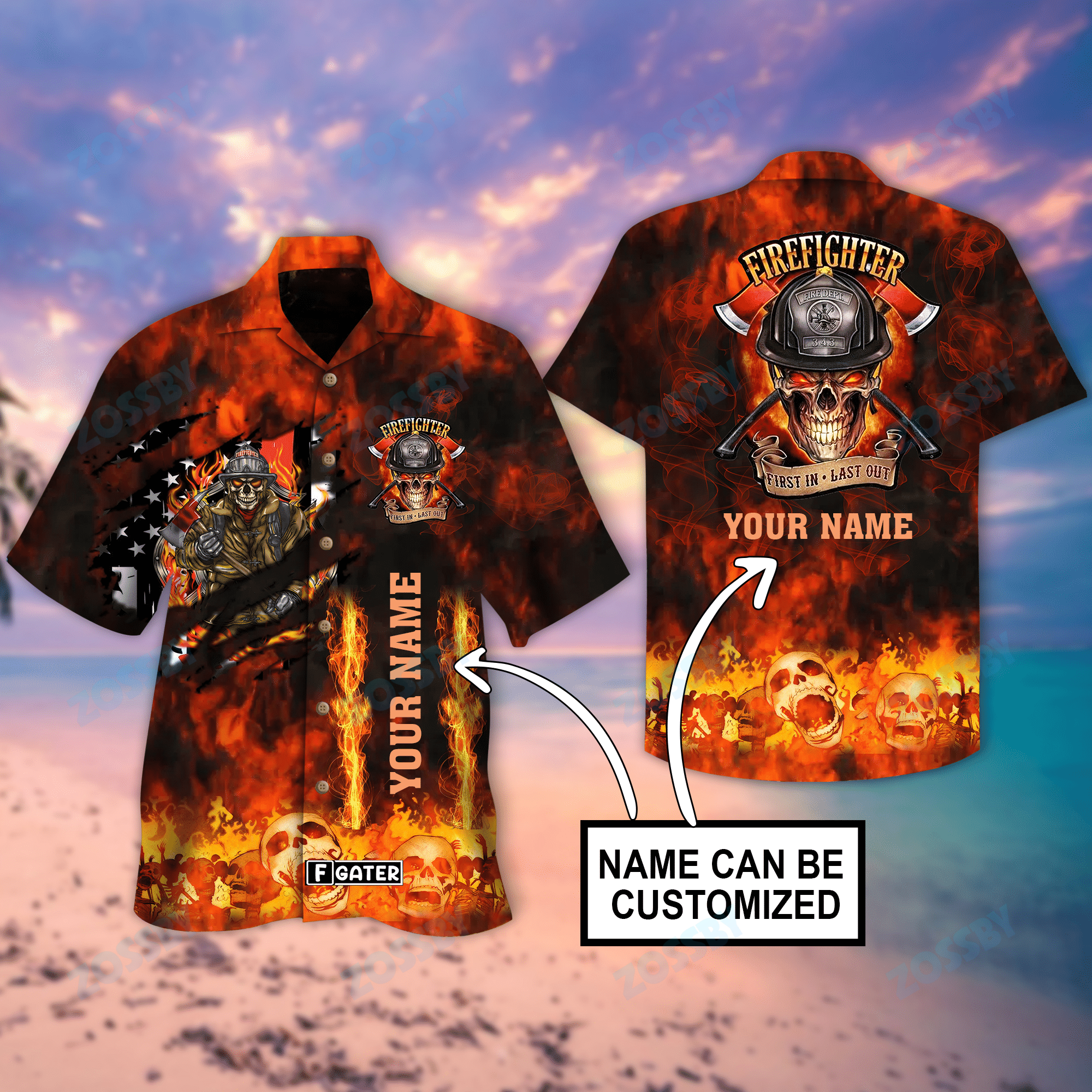 Firefighter Skull And Flag Custom Hawaii Shirt Re Ha795