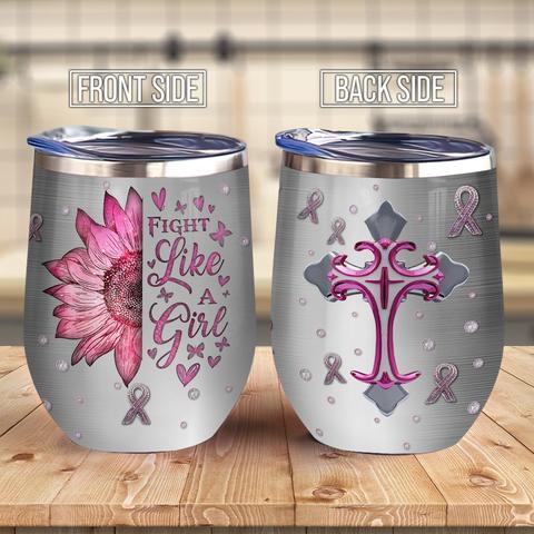 Jewelry Style Fight Like A Girl Faith Breast Cancer Wine Tumbler Breast Cancer Gift Wine Tumbler, Personalized Tumblers, Tumbler Cups, Custom Tumblers Breast Cancer Awareness Month