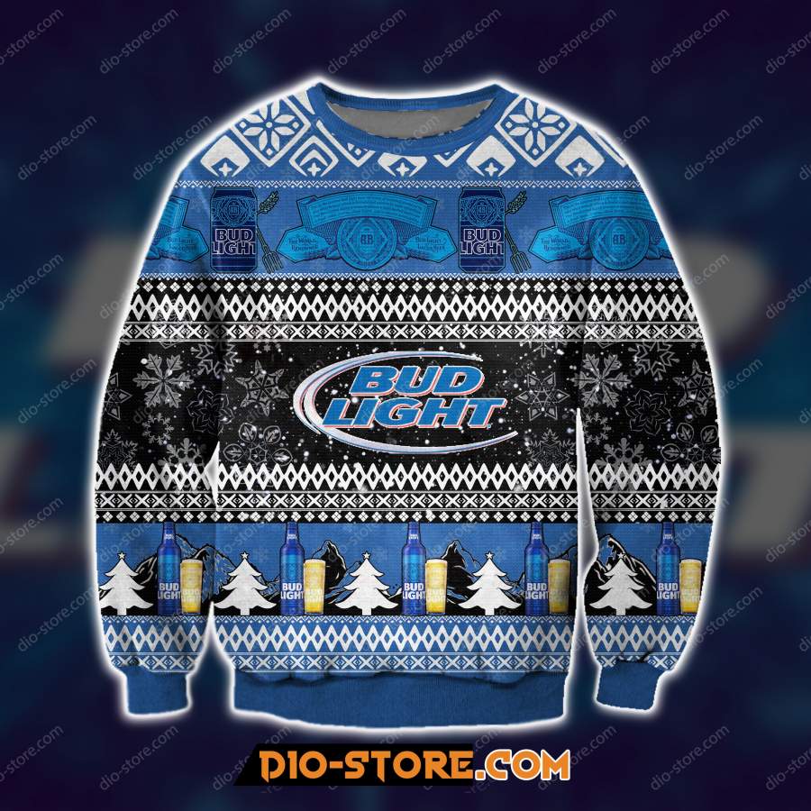 3D ALL OVER PRINT KNITTING PATTERN BUD LIGHT BEER UGLY CHRISTMAS SWEATSHIRT