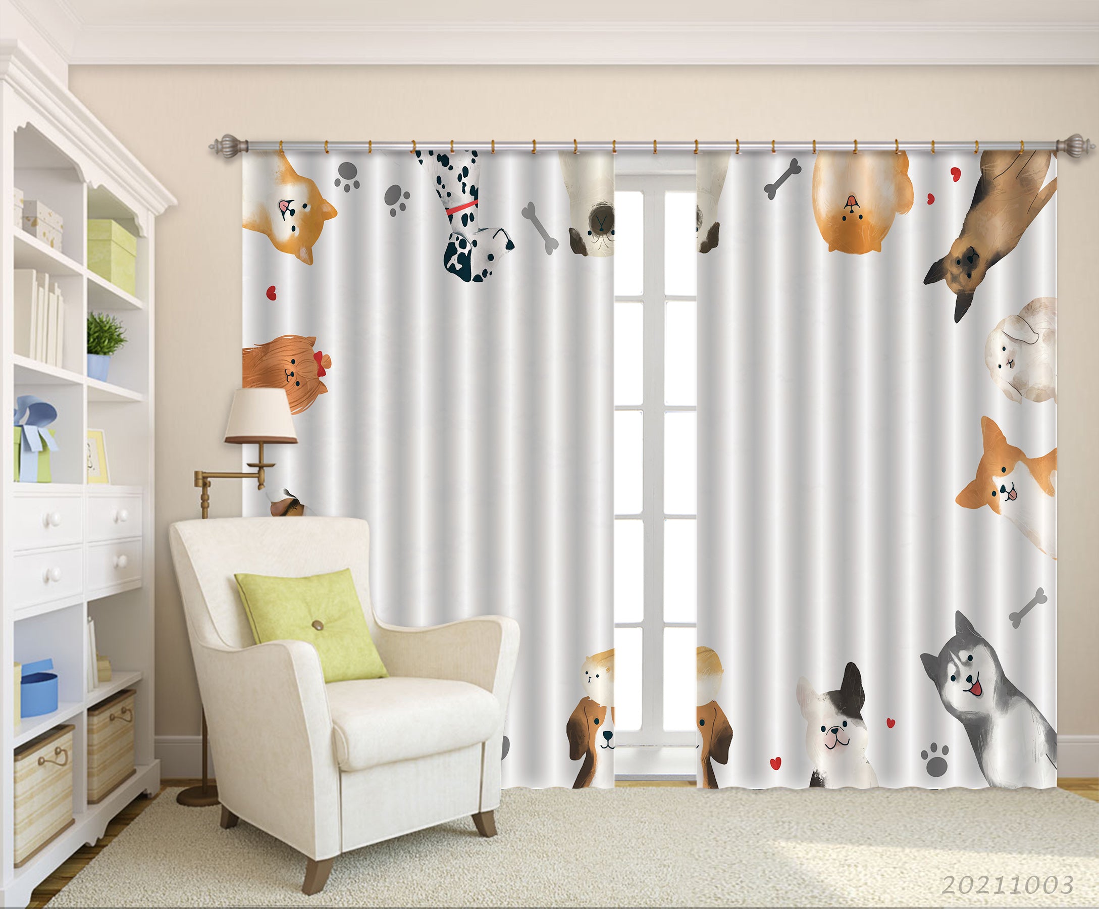 3D Cartoon Animal Dog Cute Curtains And Drapes Lqh 232