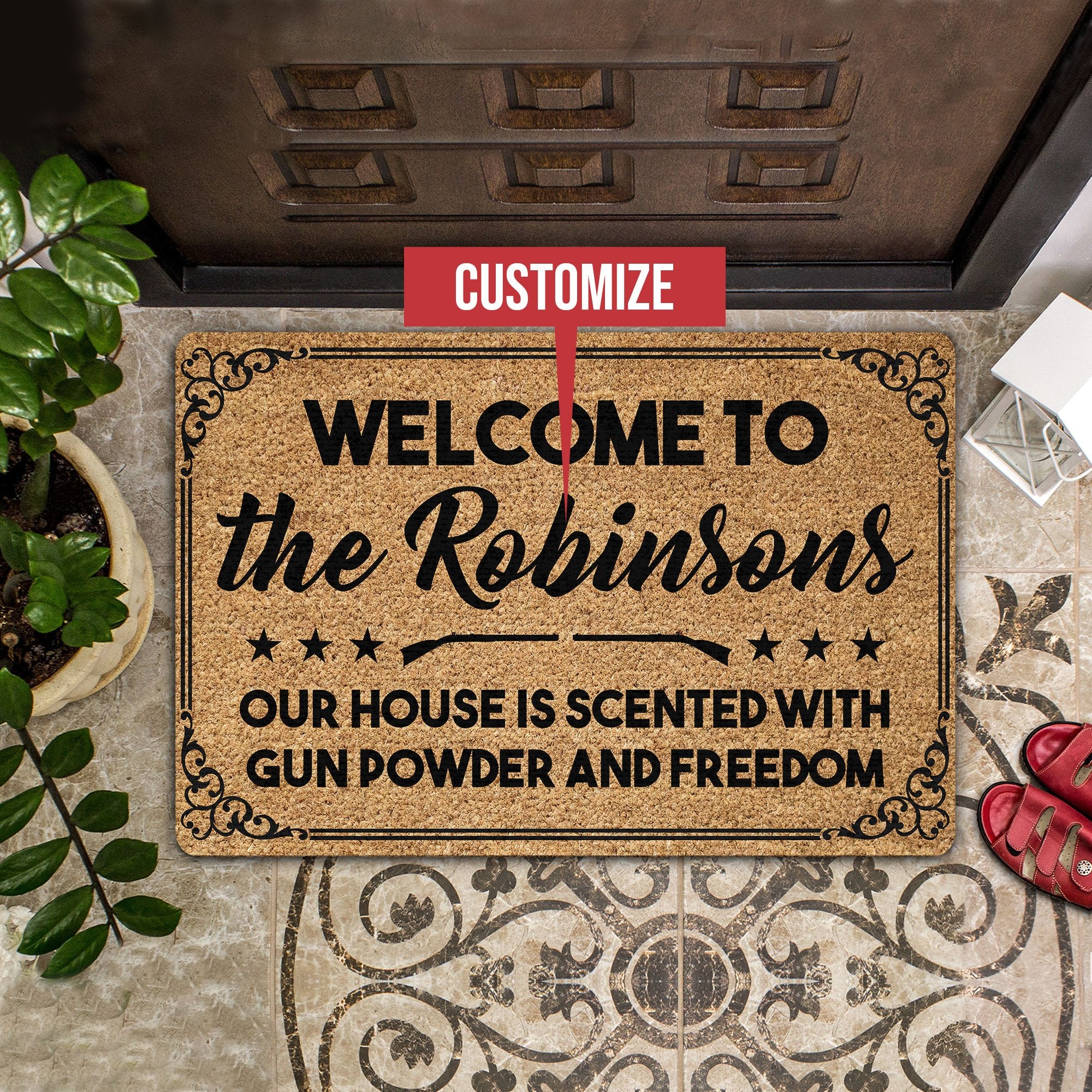 Welcome To Our House Personalized Coir Pattern All Over Printing Doormat Pre2067