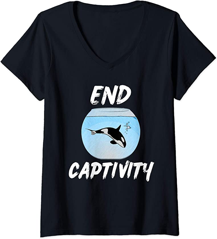 Womens End Captivity Shirt Free the Orca Whales V-Neck T-Shirt