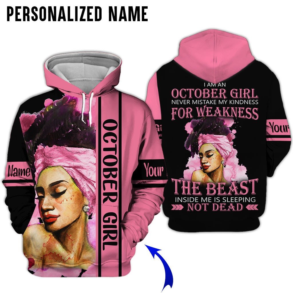 Personalized Name Birthday Outfit October Girl The Best Pink All Over Printed Birthday Shirt