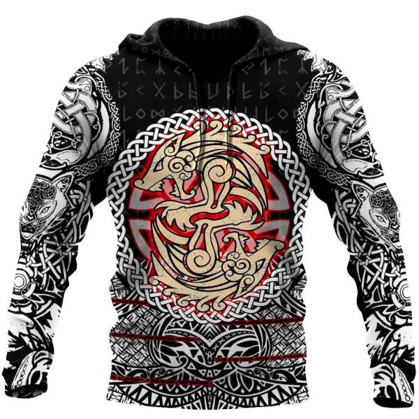 Fenrir Viking Tattoo Wolf And Helm Of Awe 3D All Over Print Hoodie ...
