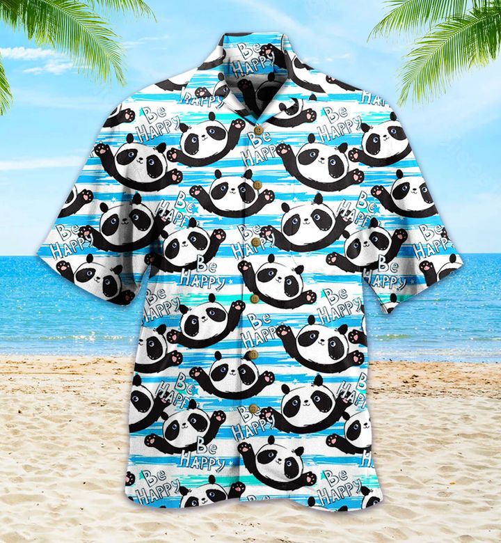 Panda Blue Be Happy 3D Hawaiian Shirt