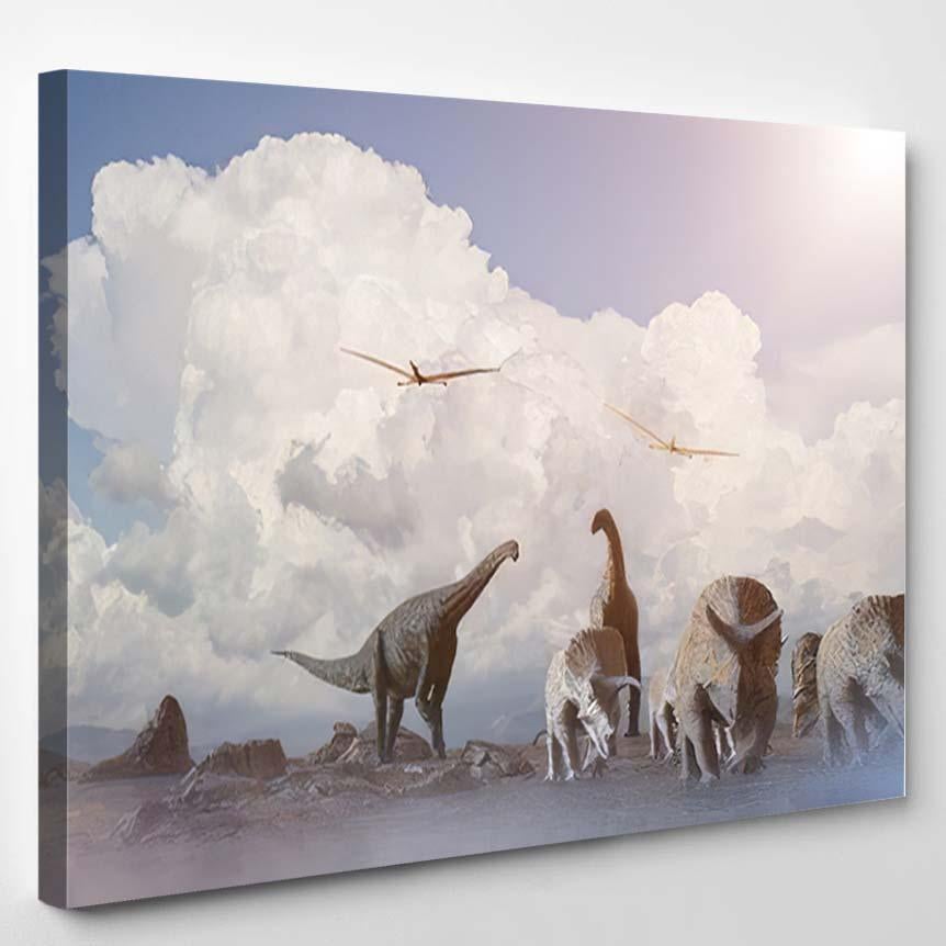 3D Illustration View Fantasy Landscape Dinosaur – Dinosaur Animals Canvas Print