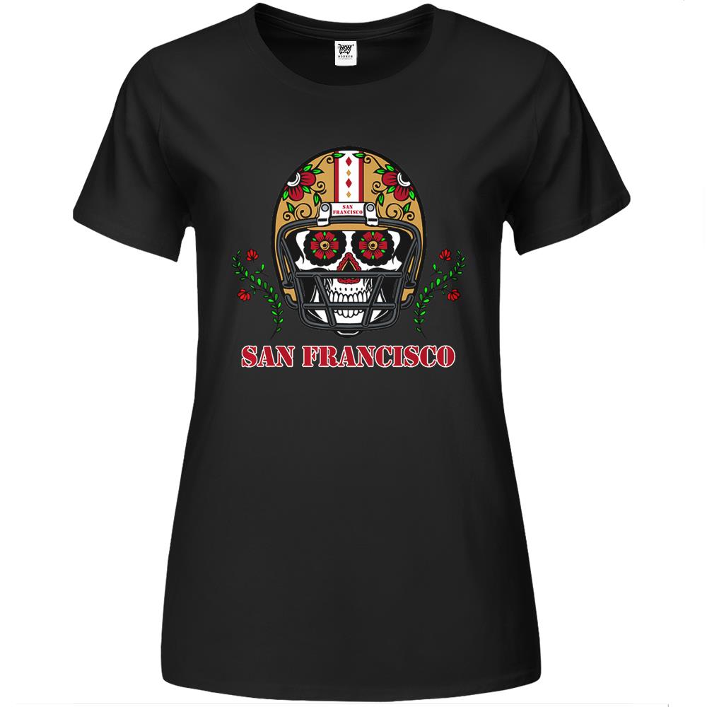 San Francisco Football Helmet Sugar Skull Day Of The Dead Premium Womens T Shirts