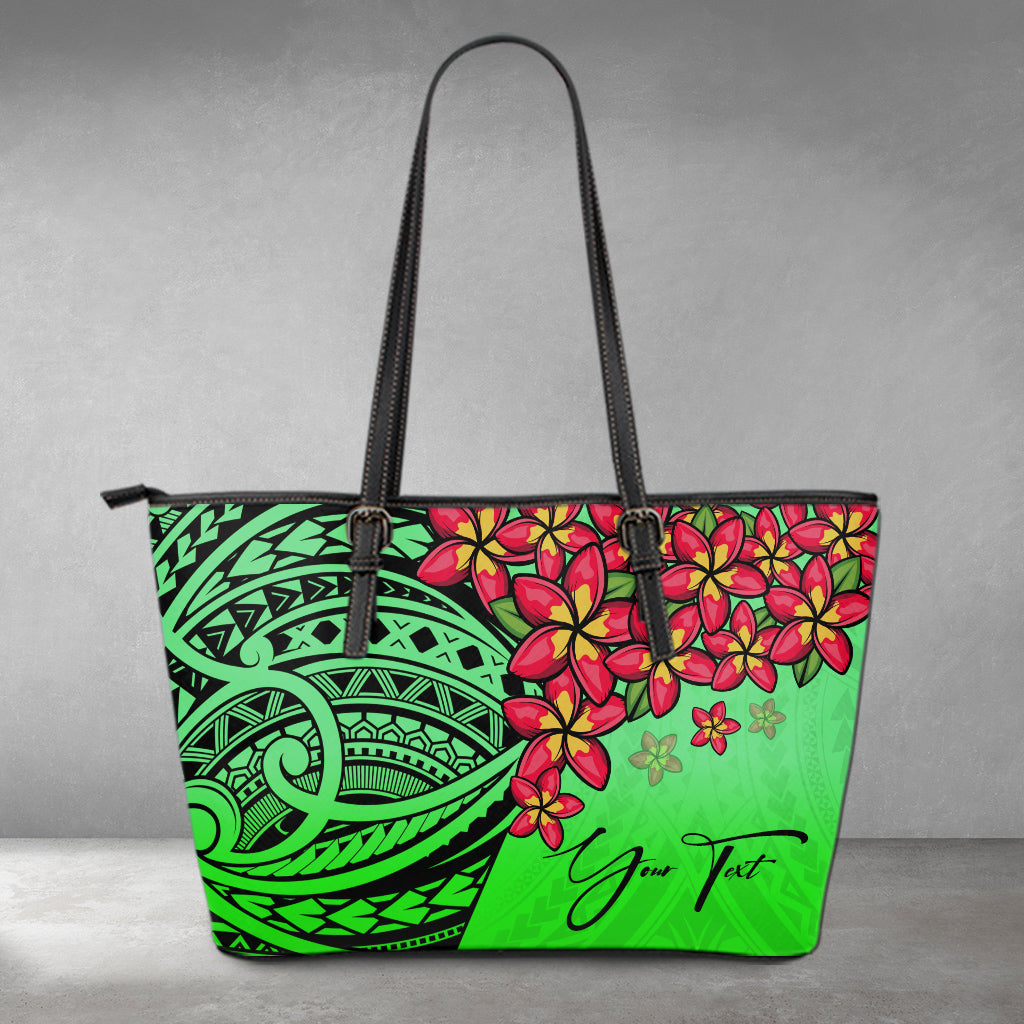 (Custom) Polynesian Leather Tote – Polynesian Plumeria Green Personal Signature A24