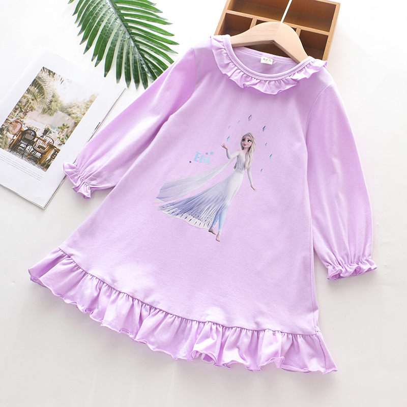 2021 Autumn Girls Dress Cartoon Long-sleeved Nightdress Princess Print Toddler Casual Dress Kids Party Frozen Cute Elsa Clothes alx