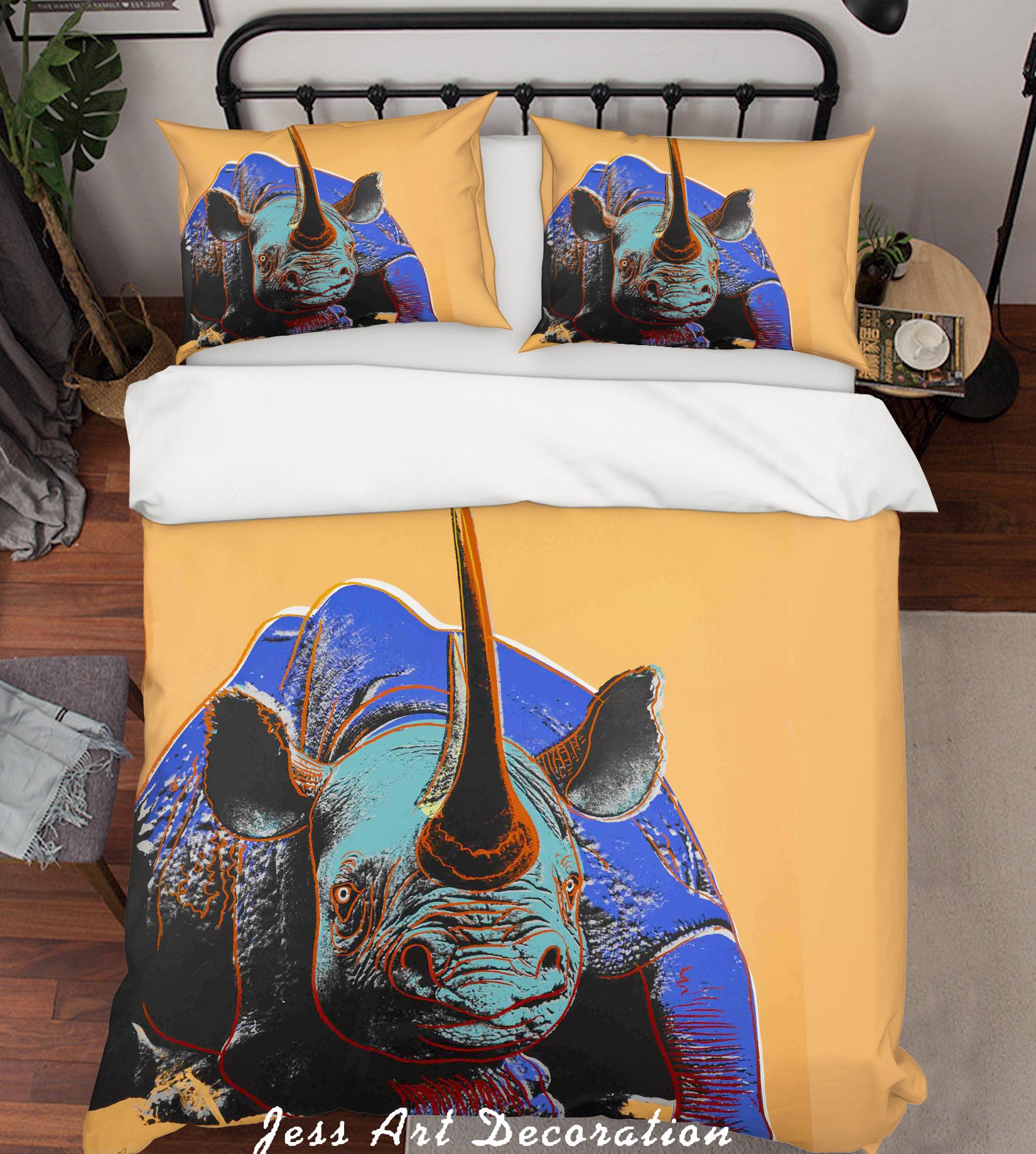 3D Andy Warhol Colorized Animal Rhinoceros Yellow Quilt Cover Set Bedding Set Duvet Cover Pillowcases  Zy D16