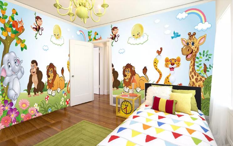 3D Hand Drawn Forest Animal Rainbow Wall Mural Wallpaper Lqh 210