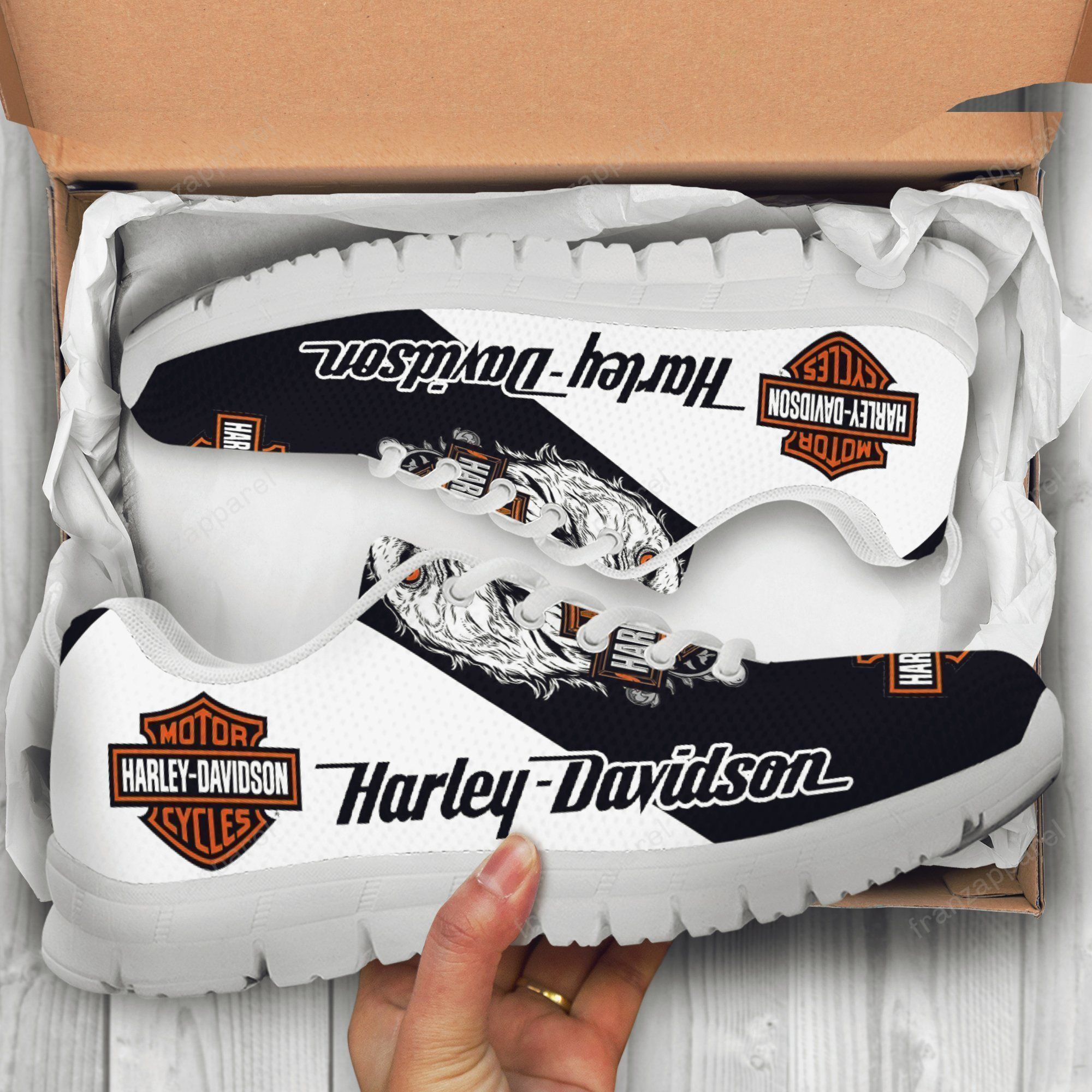 Harley Davidson ver3 Print Sneakers, Women’s Sneakers, Handmade Crafted sneaker white Shoes birthday gift Fashion Fly Sneakers TL97