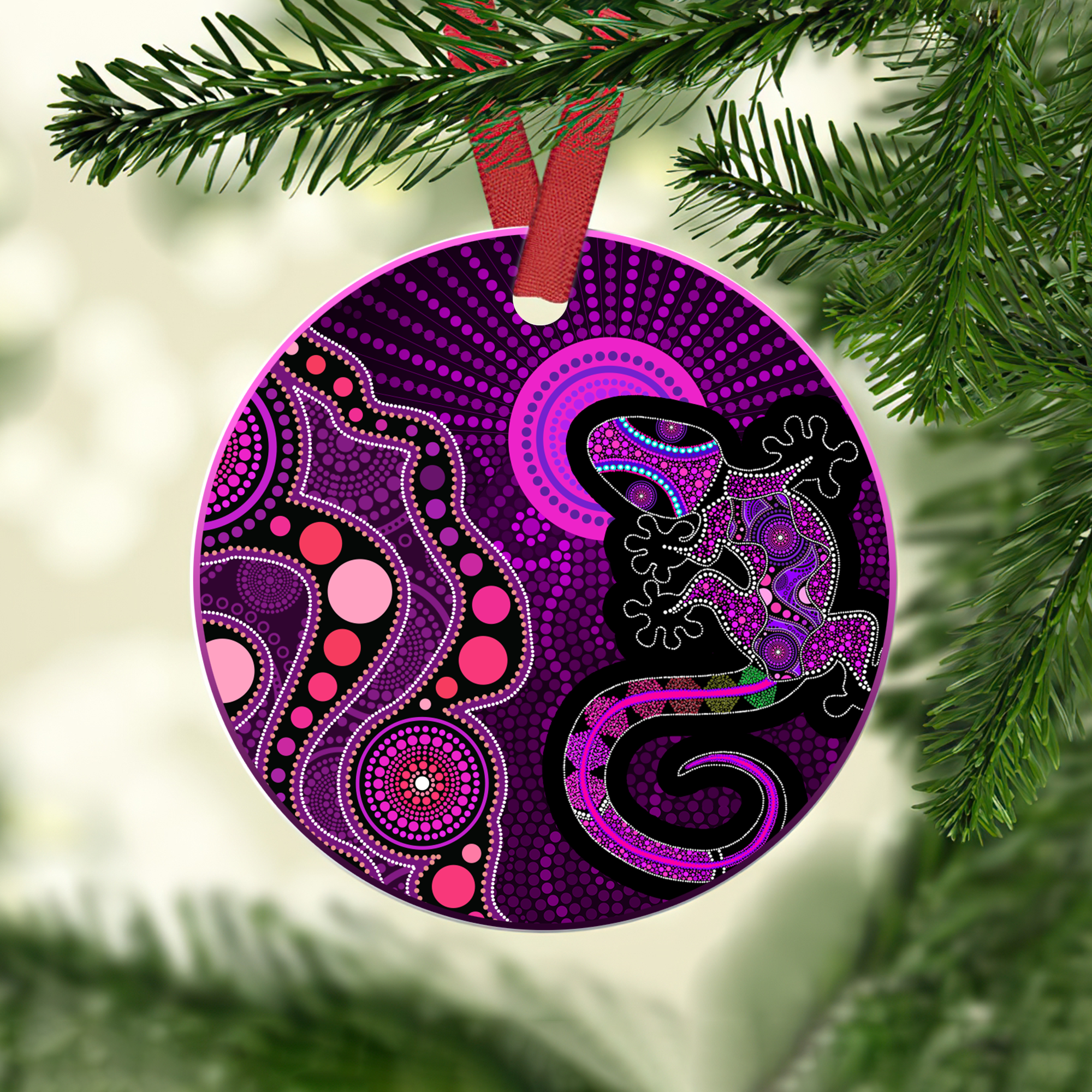 Tmarc Tee Aboriginal Art Purple Lizard And Sun Christmas Ornaments Kl26102104