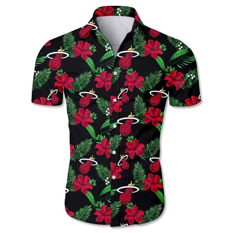 NBA Miami Heat Red Black Hibiscus Hawaiian Shirt