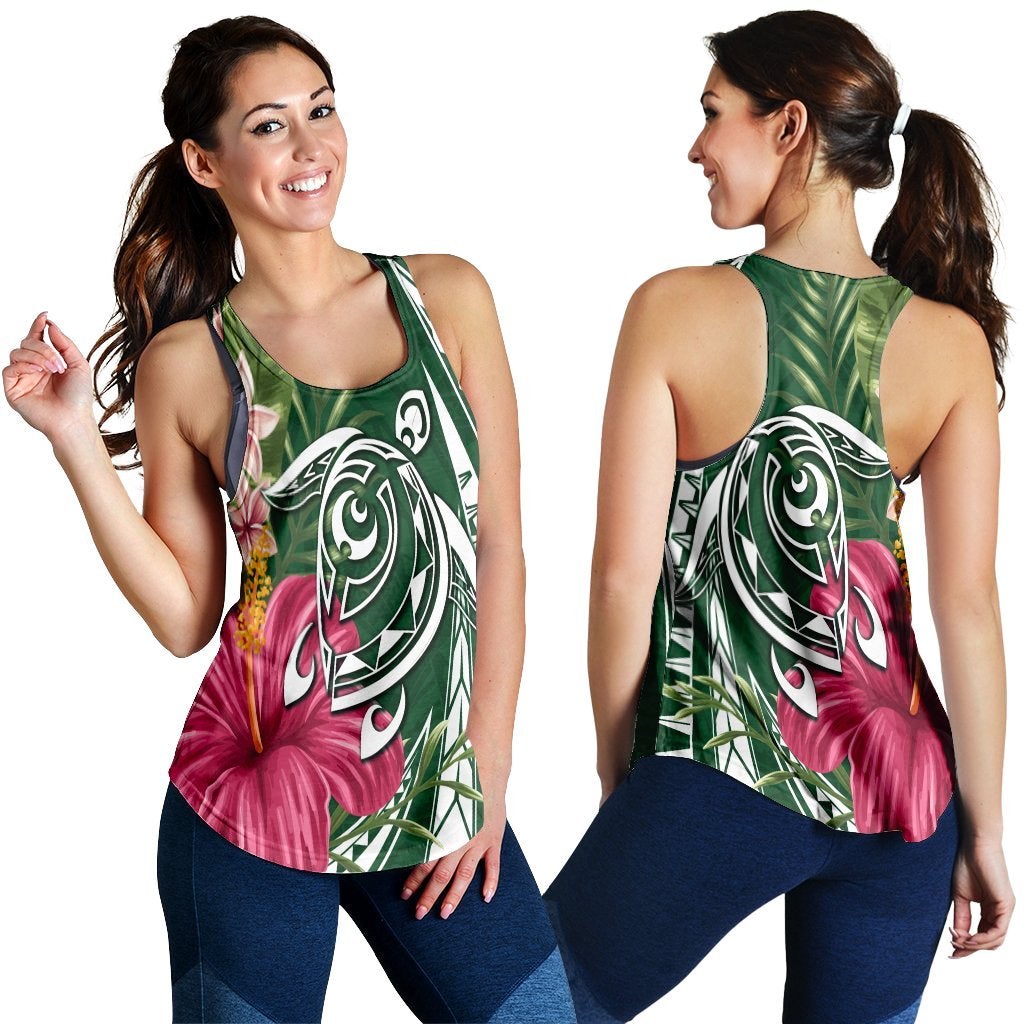 Hawaiian Polynesian Turtle Tropical Hibiscus Plumeria Racerback Tank Green Ah Ha10274