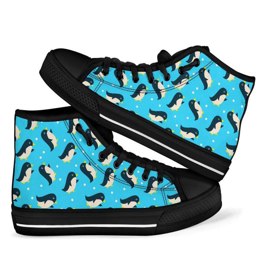 Snow Polka Dot Penguin Pattern Print Men Women’s High Top Shoes