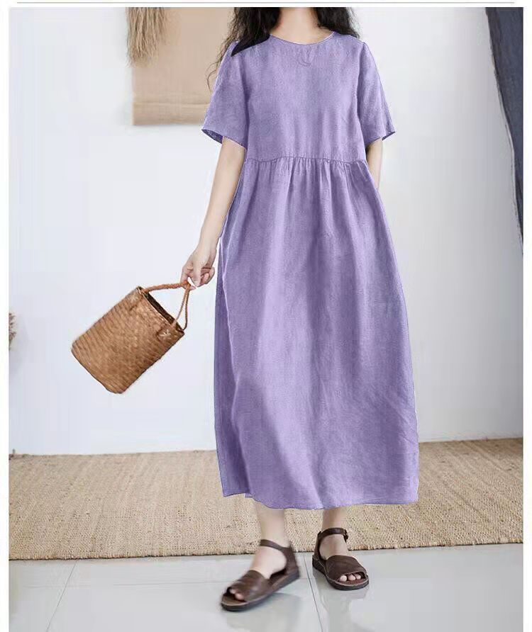 Women’s Dress New Korean Style Round Neck Short Sleeve Embroidered Long Plus Size Loose Robe Elegant Dresses for Women Women2022 alx