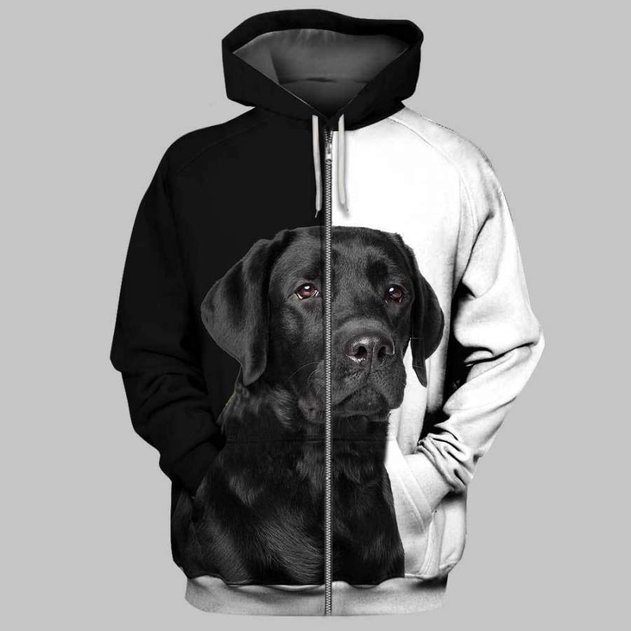 BLACK LABRADOR 3D Full Printing Zip Hoodie