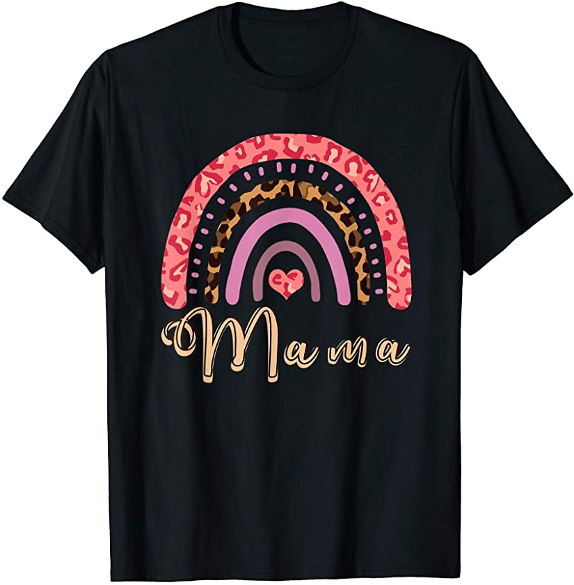 Retro Vintage Rainbow Pink Mama Leopard Rainbow Mother’s Day T-Shirt