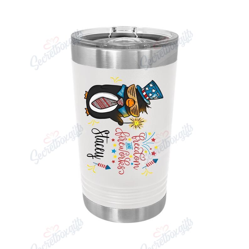 Personalized Patriotic Penguin Freedom Fireworks Am2512035Cl Stainless Steel Tumbler Travel Customize Name, Text, Number, Image