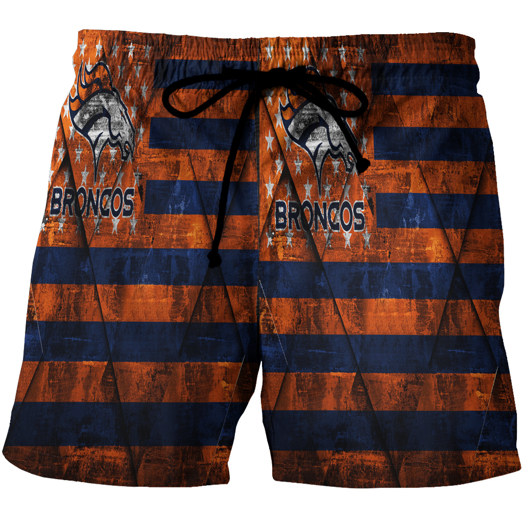 Denver Broncos American Flag 3D All Over Print Summer Beach Hawaiian Short