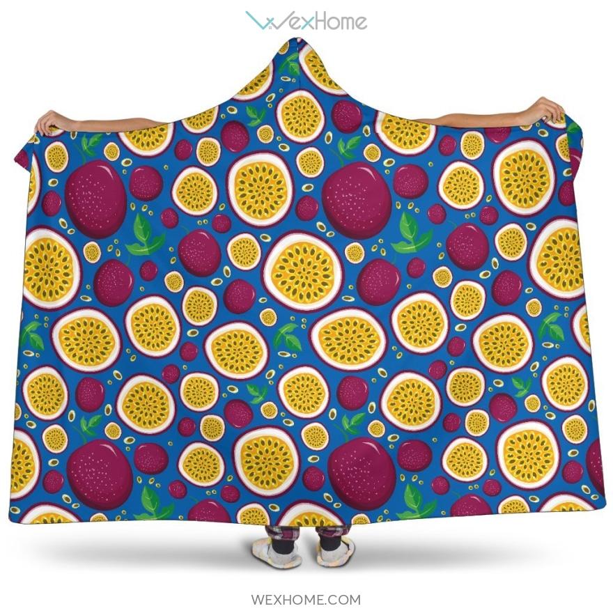 Passion Fruit Blue Background Hooded Blanket