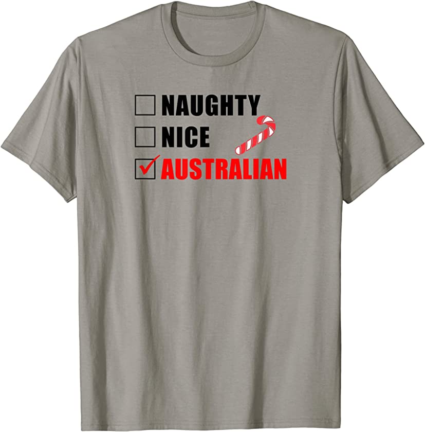 Naughty Nice Australian Candy Cane Christmas Santa List T-Shirt