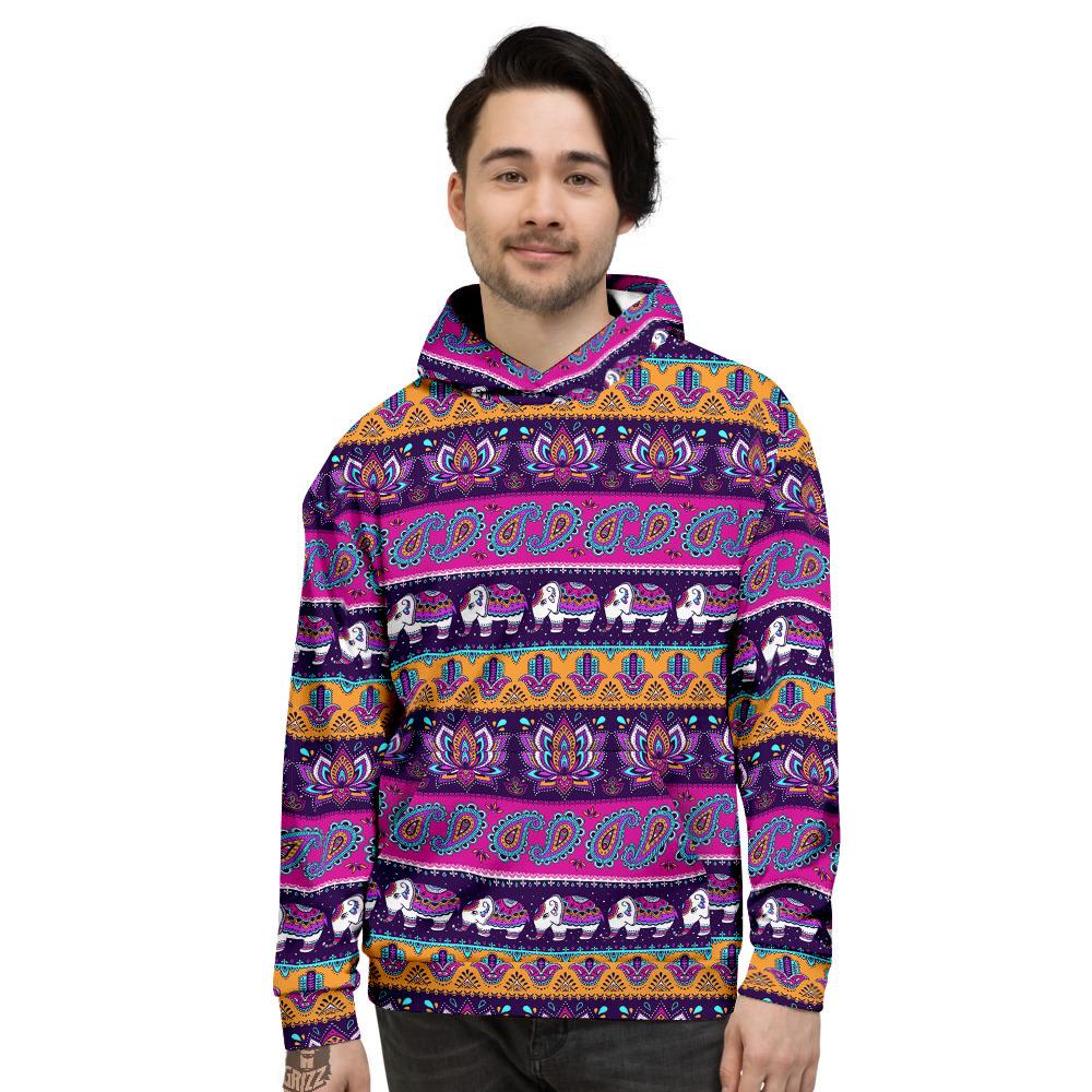 Paisley Elephant Hamsa Print Pattern Men’S Hoodie