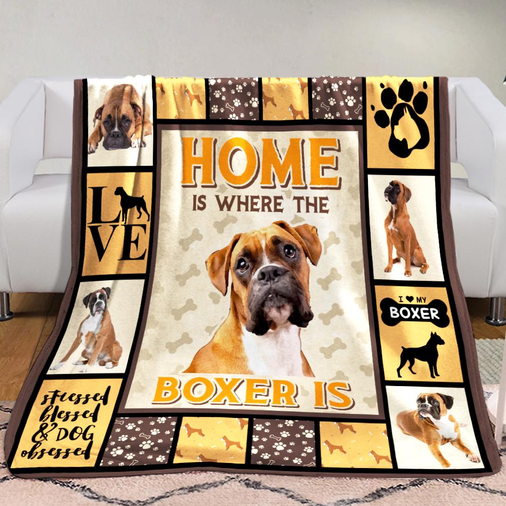 Boxer Dog Fleece Blanket, Sherpa Blanket, Gift For Parent, Family Member, Friends Gift, Christmas Gift, Home Decor, Home Living-Up4