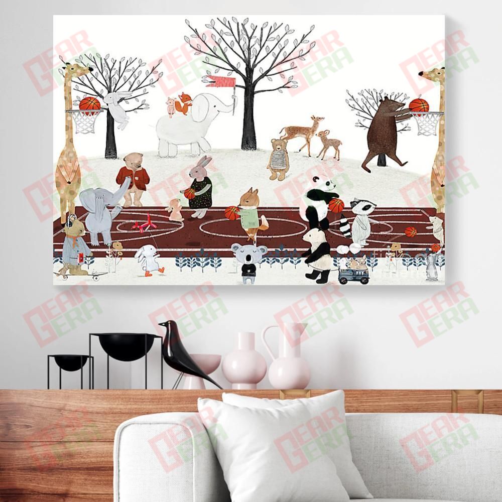 Canvas Wall Art Bestieship Animals Playing Basketball Horizontal Canvas Wall Art Glamorous Canvas Home Decoration