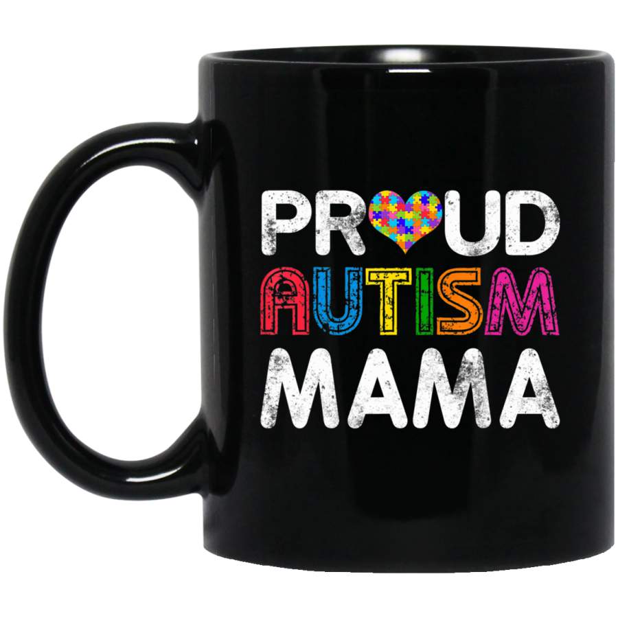 Vintage Proud Mama Autism Awareness Family Matching Gift 11oz 15oz Black Mug Idea 2nd April Puzzle Ribbon Support Autism Dad Mom Kids Autistic