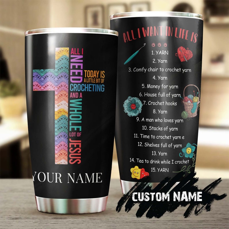 Yarn Texture Faith Crochet Personalized Stainless Steel Tumbler Knitting Tumbler-Special Birthday Gift – Gift For Her Present For Crocheter