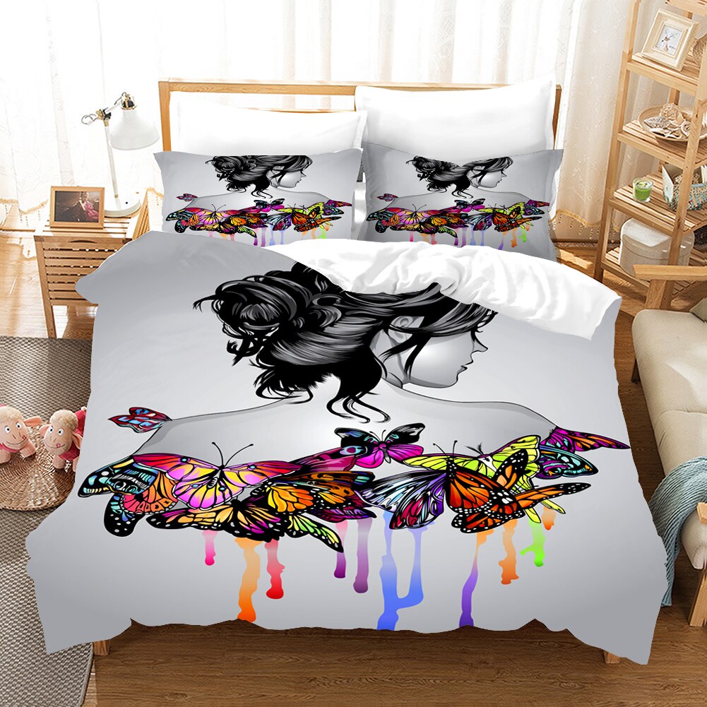 Beauty Back With Colorful Butterfly Bedding Set Design Duvet Cover Sets Pillow Covers Queen Single Twin Size Tiger Bed Linen